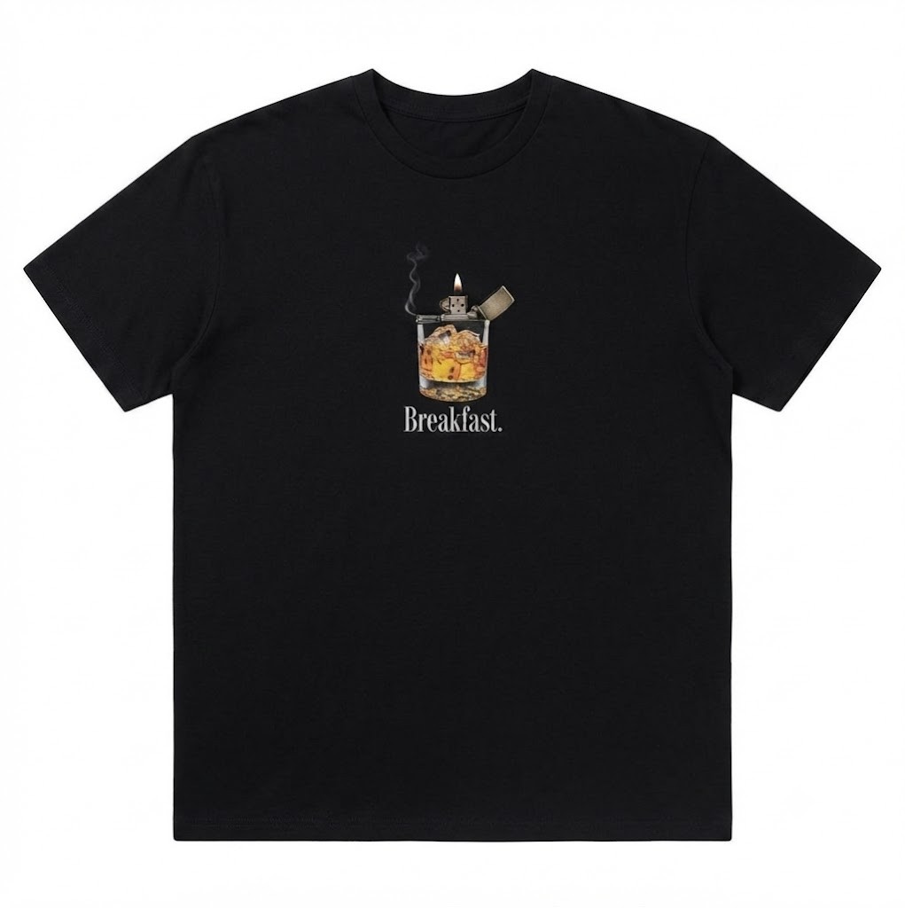Breakfast Graphic Printed Gift For Friends Black T-Shirt