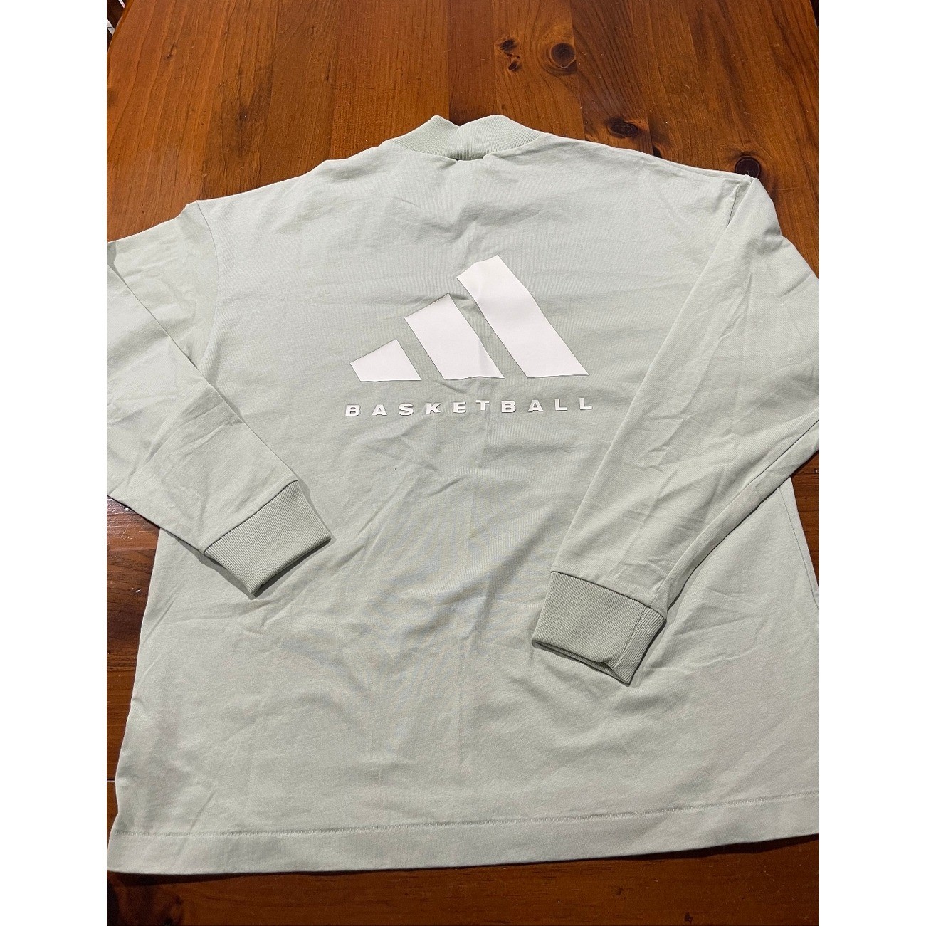NWT Adidas Unisex Basketball Pale Green Mock Neck Cotton Long Sleeve T Shirt XS
