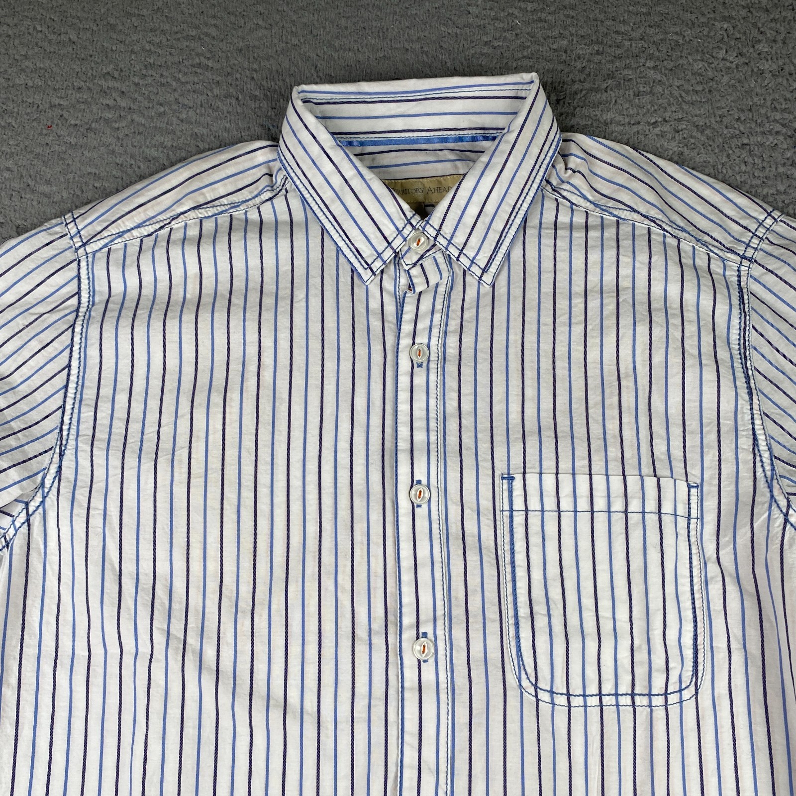 Territory Ahead Shirt Mens Large White Striped Button Up Pocket Long Sleeve