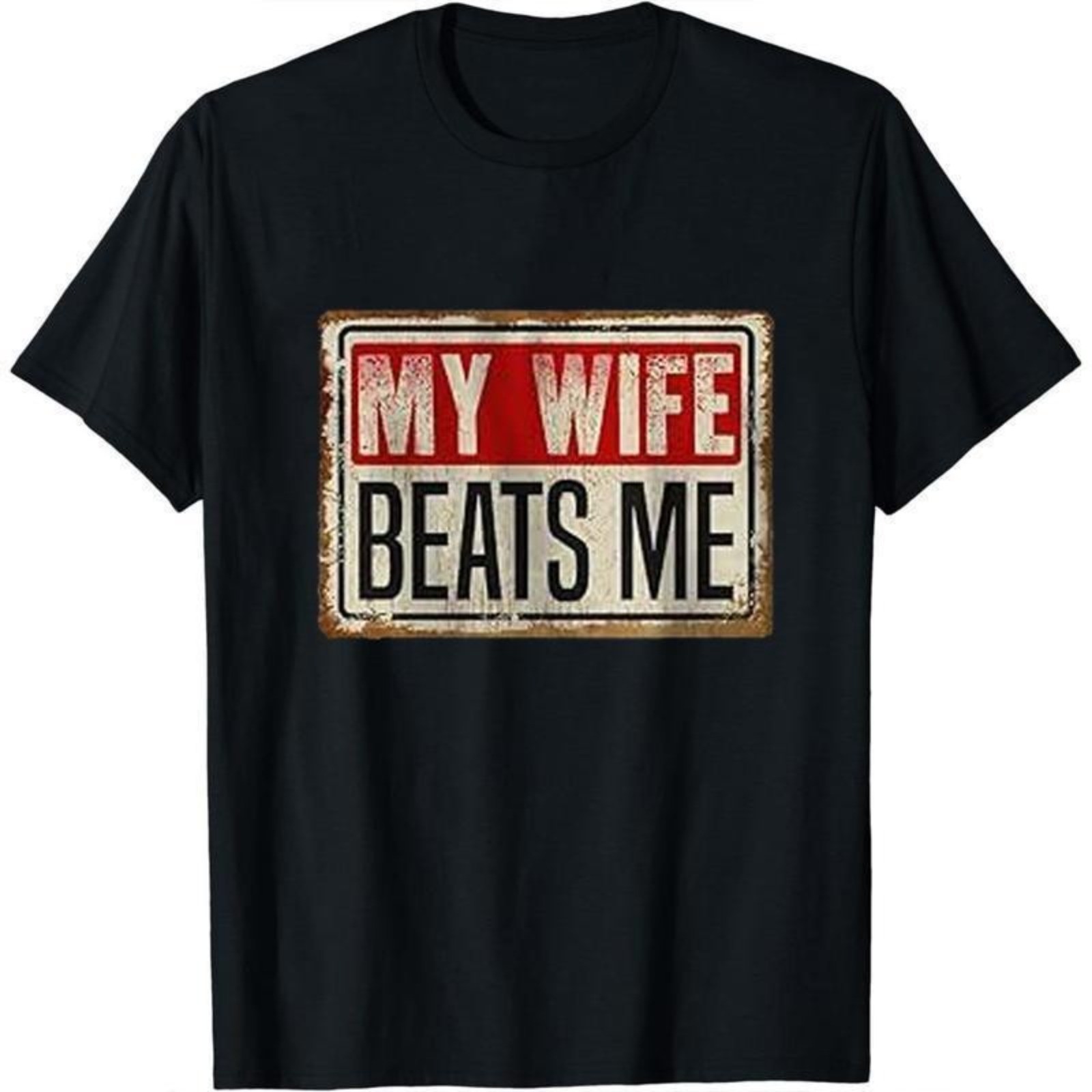 American Flag Funny My Wife Beat Me Cotton Mens Fathers Day Gift Casual Tee