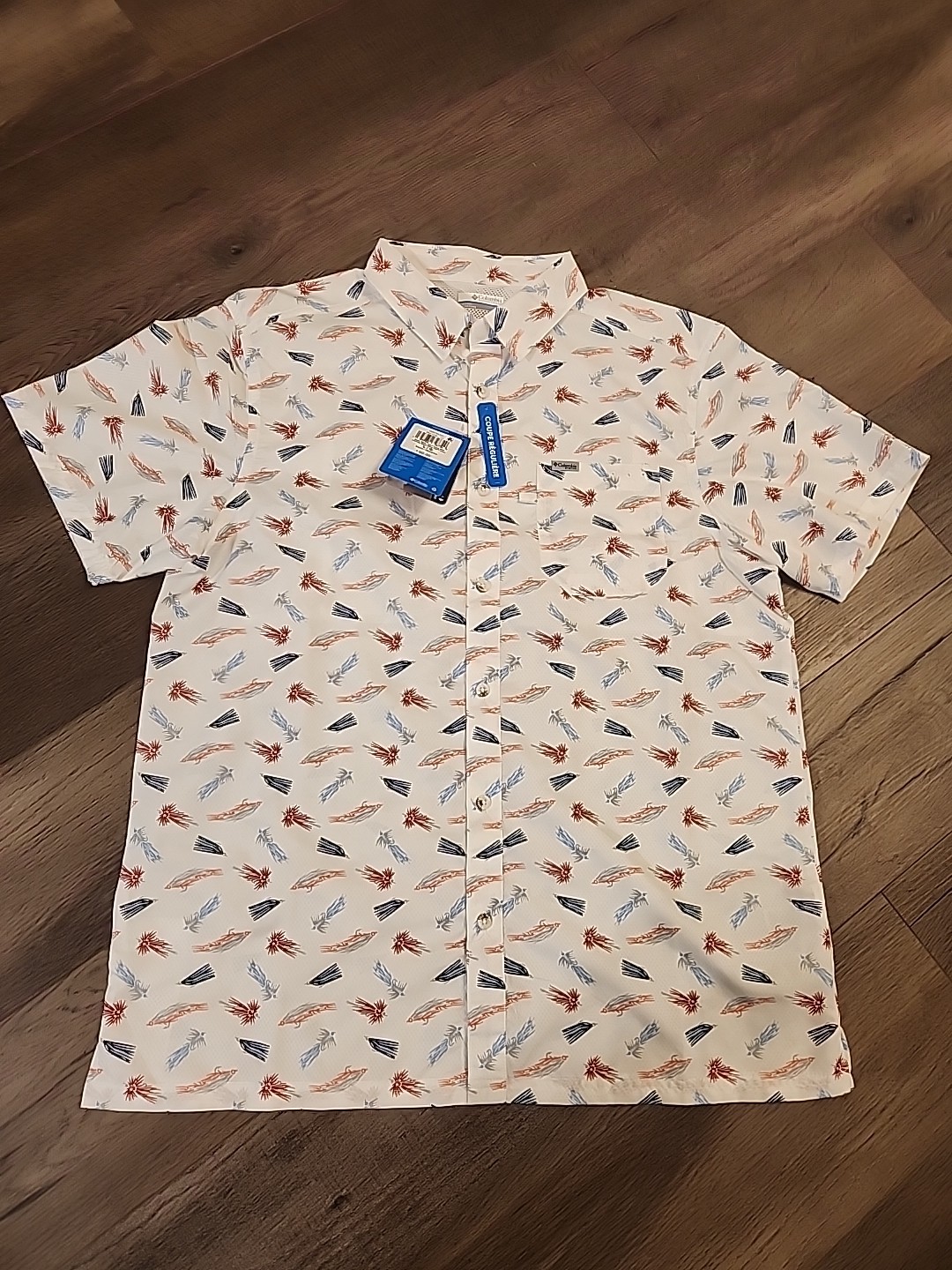 Columbia PFG Super Slack Tide Camp Shirt Men’s Large White Fly Lure FM1039-111