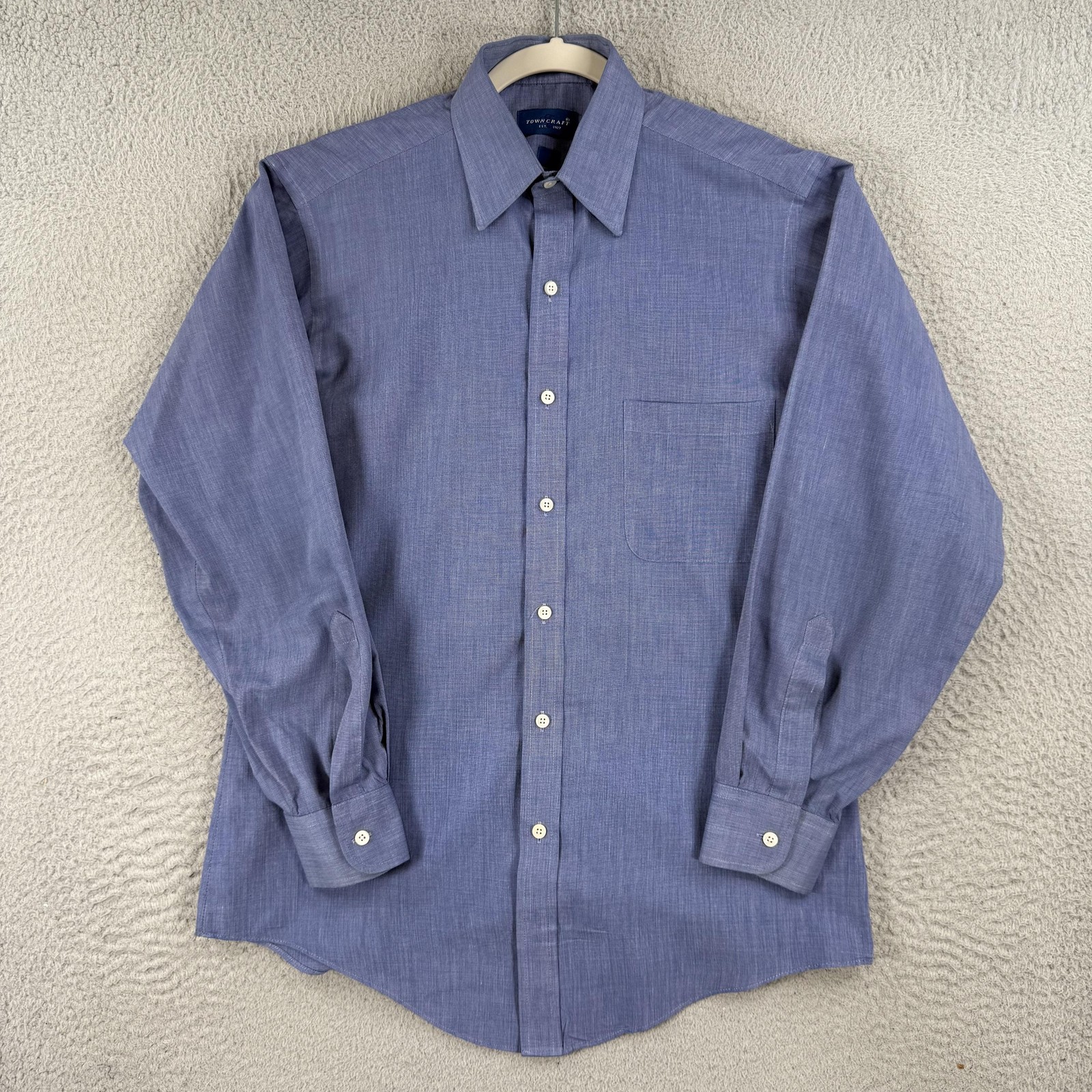 Towncraft Dress Shirt Mens 15 32/33 Blue Long Sleeve Button Up Broadcloth