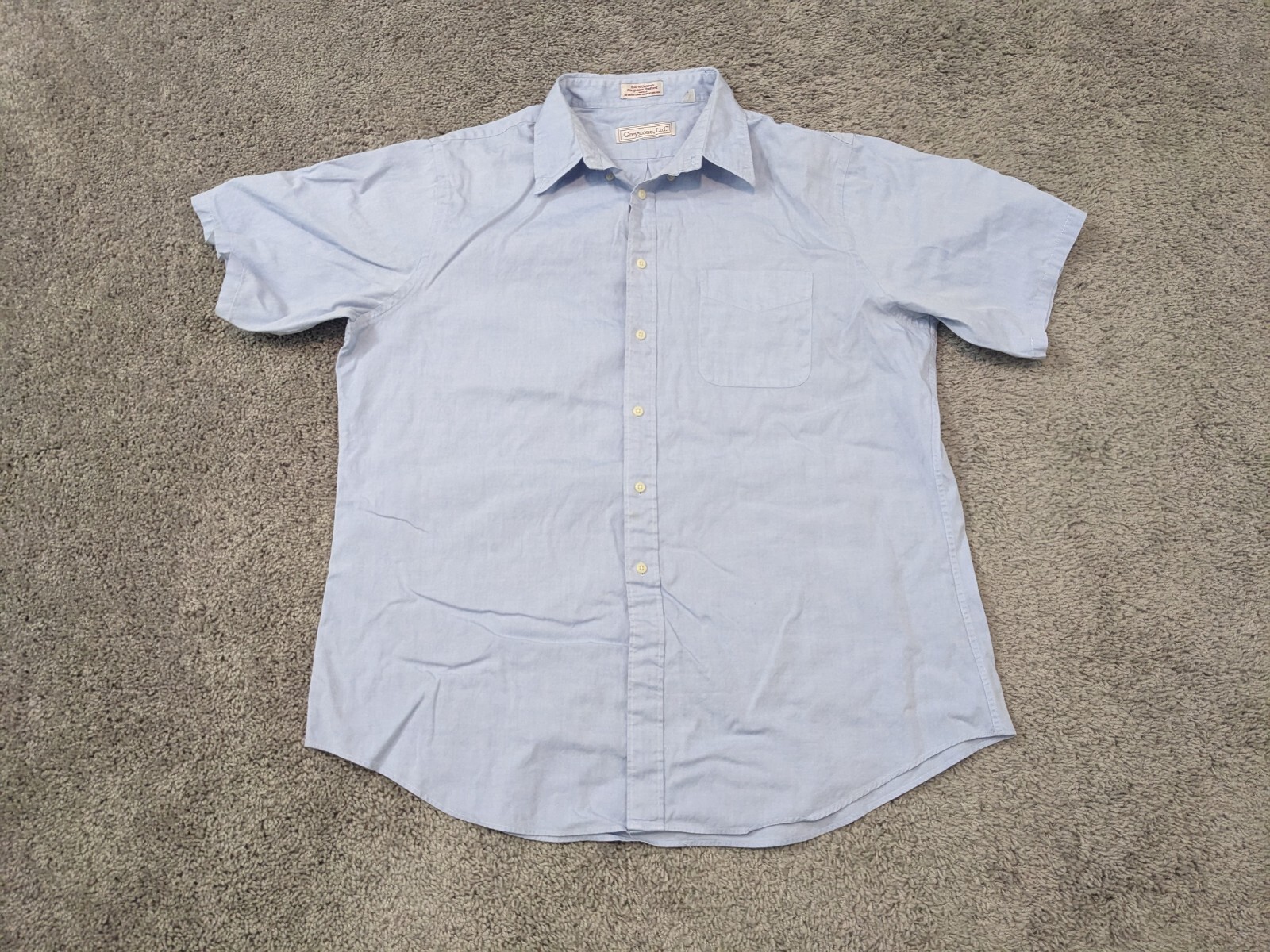 Vintage Greystone Ltd Button Up Shirt Men’s 17.5 35 Blue Cotton Short Sleeves