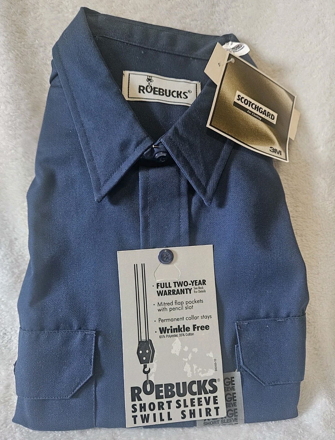 Nwt 1970s Roebucks XL Short Sleeve Twill Button Up Sears Scotchgard Cardboard
