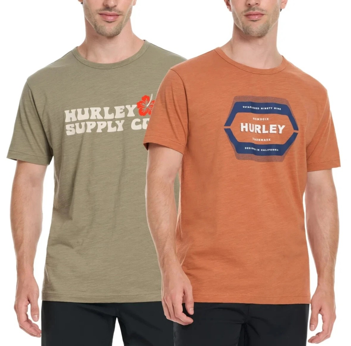 Hurley Men’s Graphic Tee, 2-pack – GREEN/ORANGE Or Blue/ Dark Blue You Pick Size
