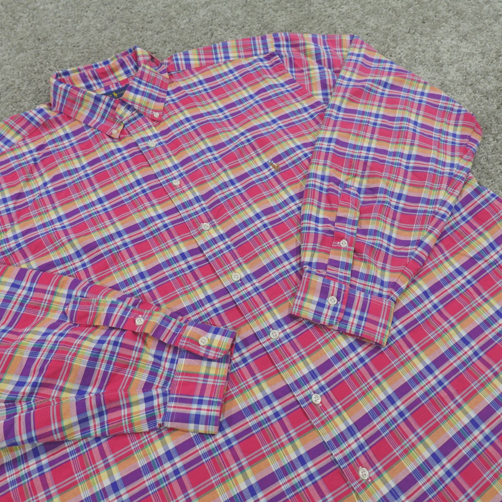 Ralph Lauren Shirt Men’s 3XLT Tall Button Down Flesh Pony Indian Madras