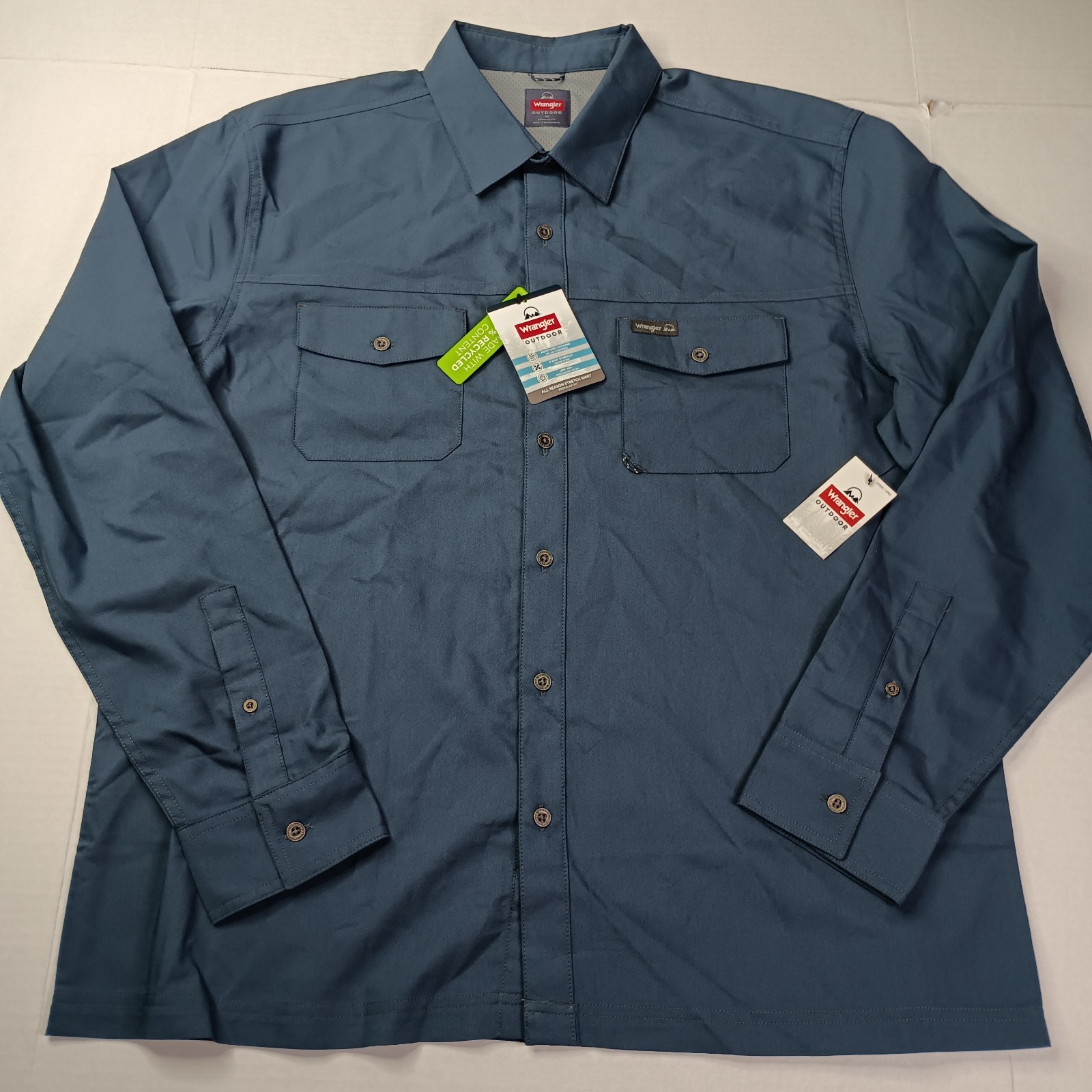 Wrangler All Season Stretch Shirt Men’s XL XLarge Blue Convertible Sleeves UPF
