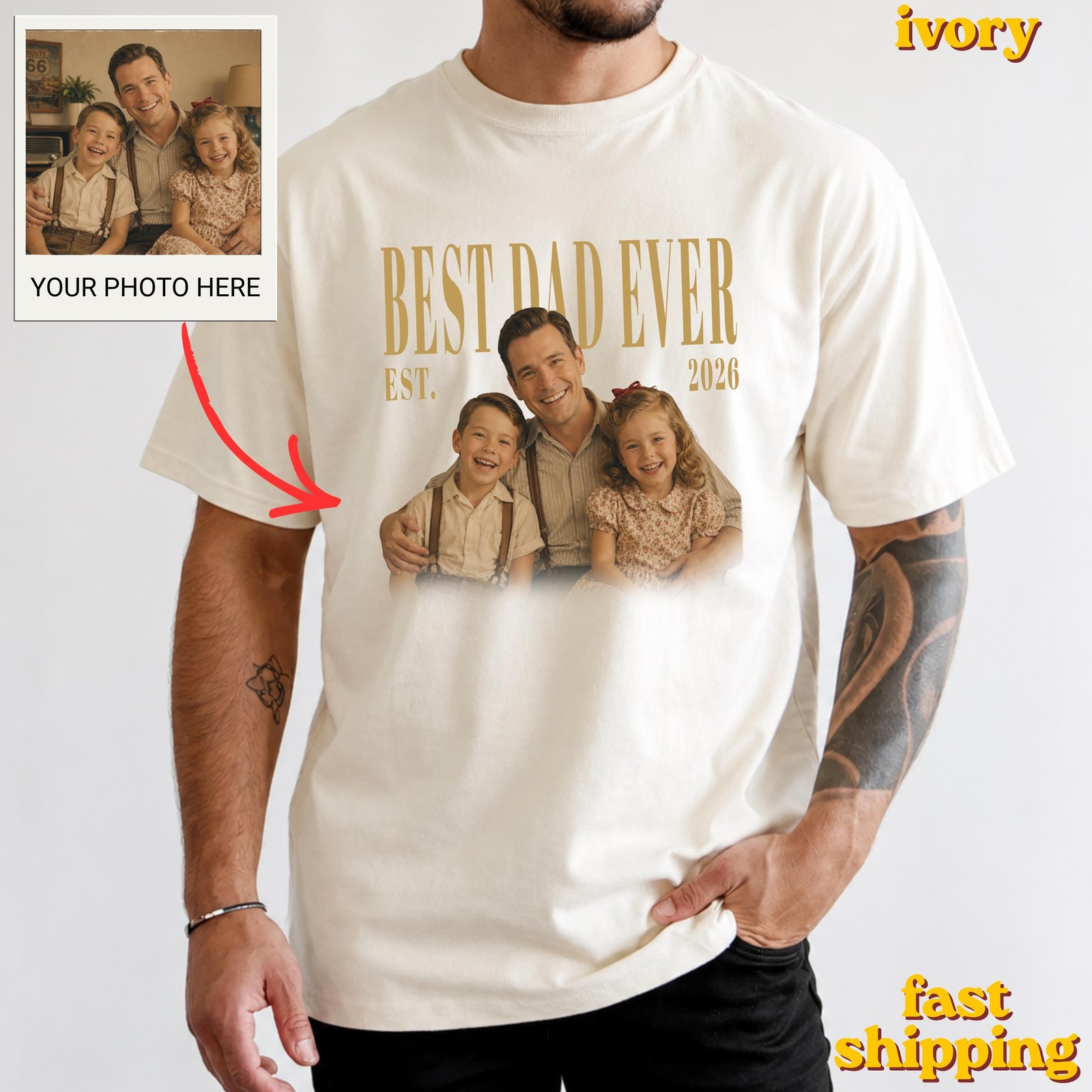 Custom Dad Photo Shirt Personalized Vintage Fathers Day Gift Tee