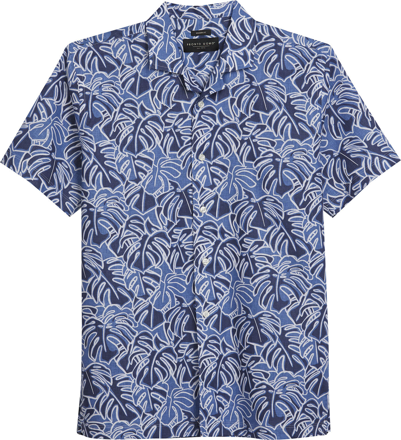 Pronto Uomo Men’s Modern Fit Floral Hawaiian Shirt Medium NWT Short Sleeves Blue
