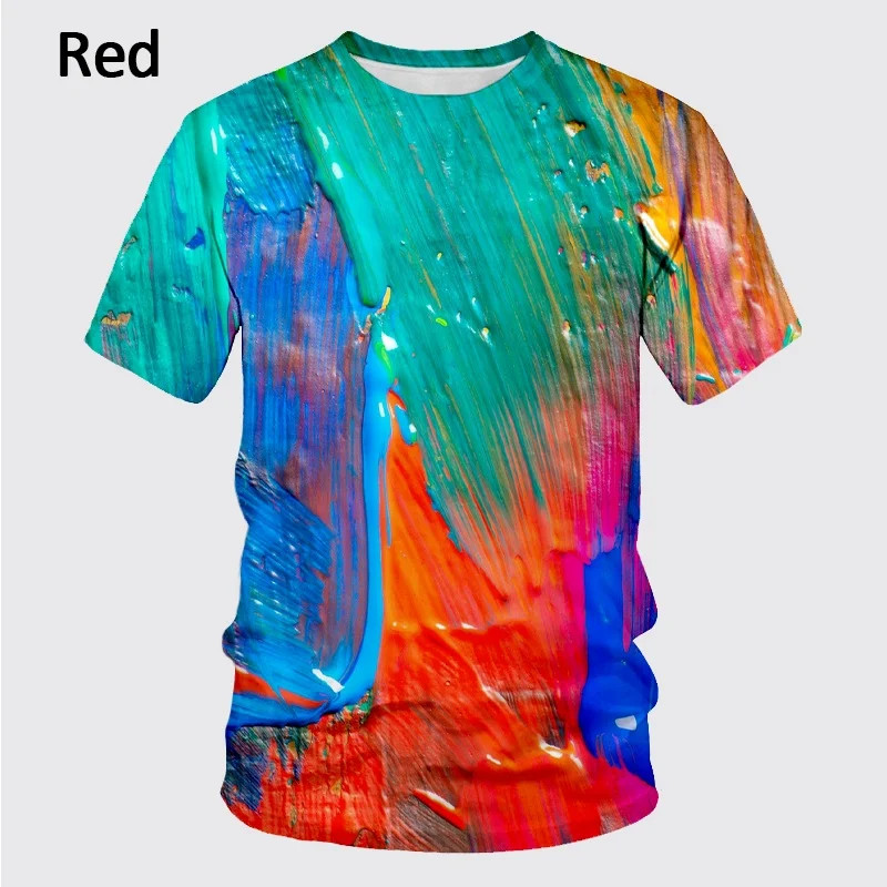 Summer New Fashion Graffiti Paint 3D Printing Men’s Summer Round Neck Short