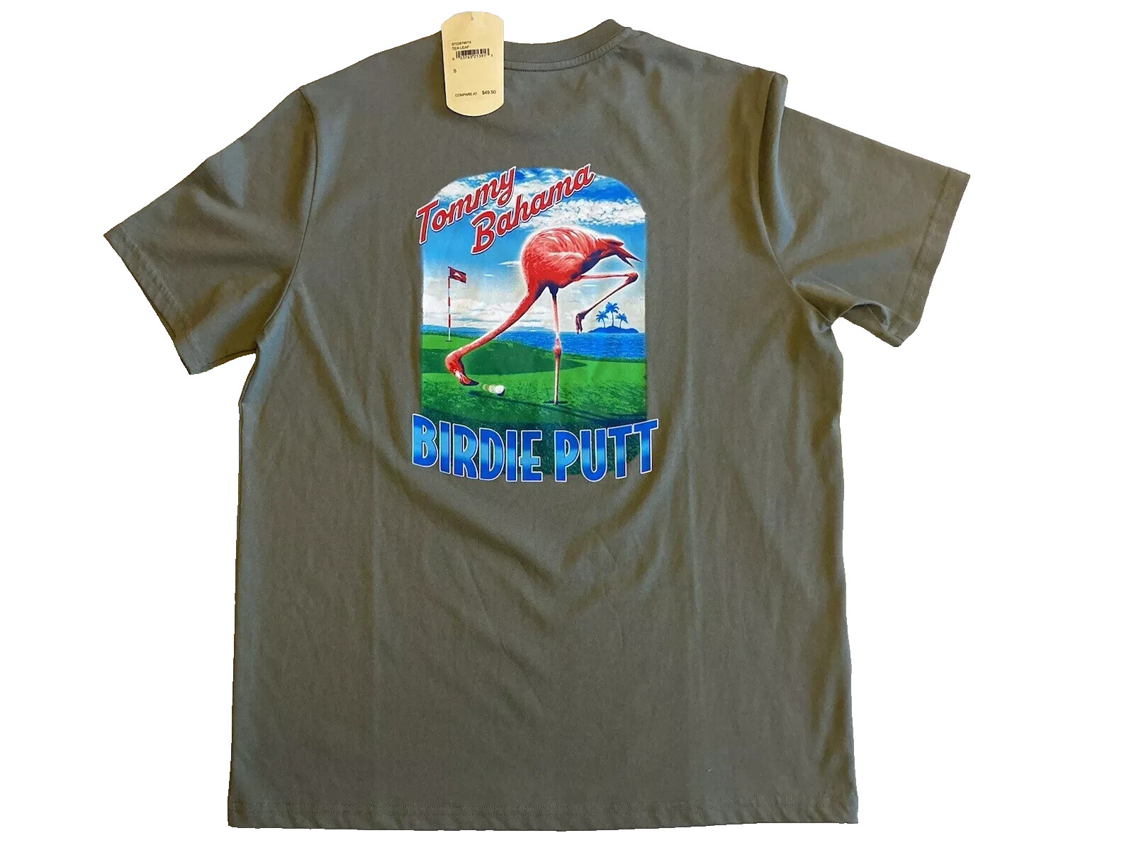 NWT $49.50 Tommy Bahama T Shirt TEA LEAF S/S Birdie Putt Flamingo Golf SMALL