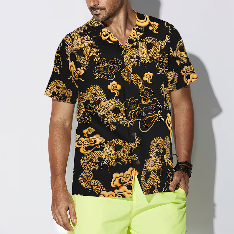 Golden Chinese Dragon Hawaiian Shirt