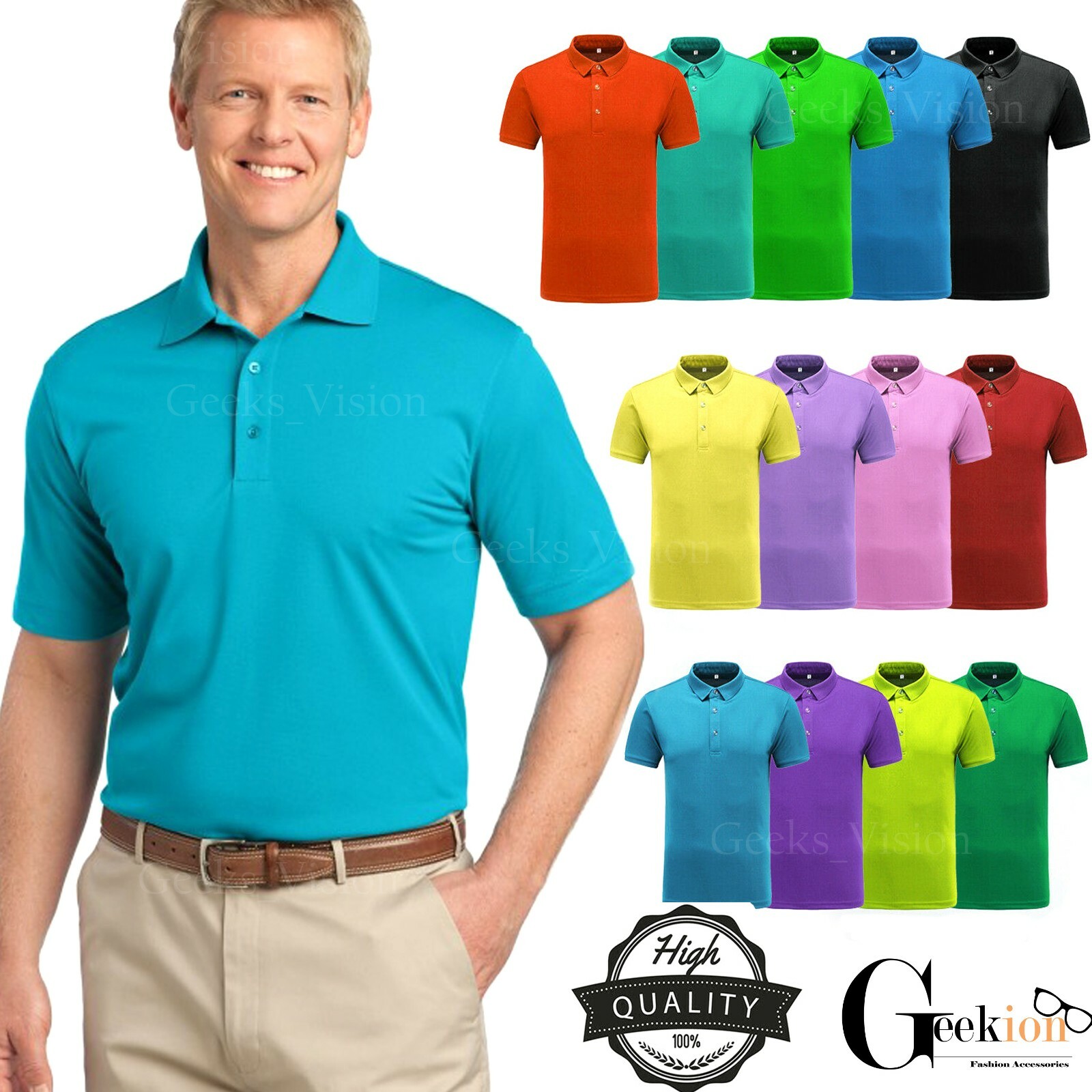 Men’s Polo Shirt Dri-Fit Golf Sports Cotton T Shirt Jersey Casual Short Sleeve