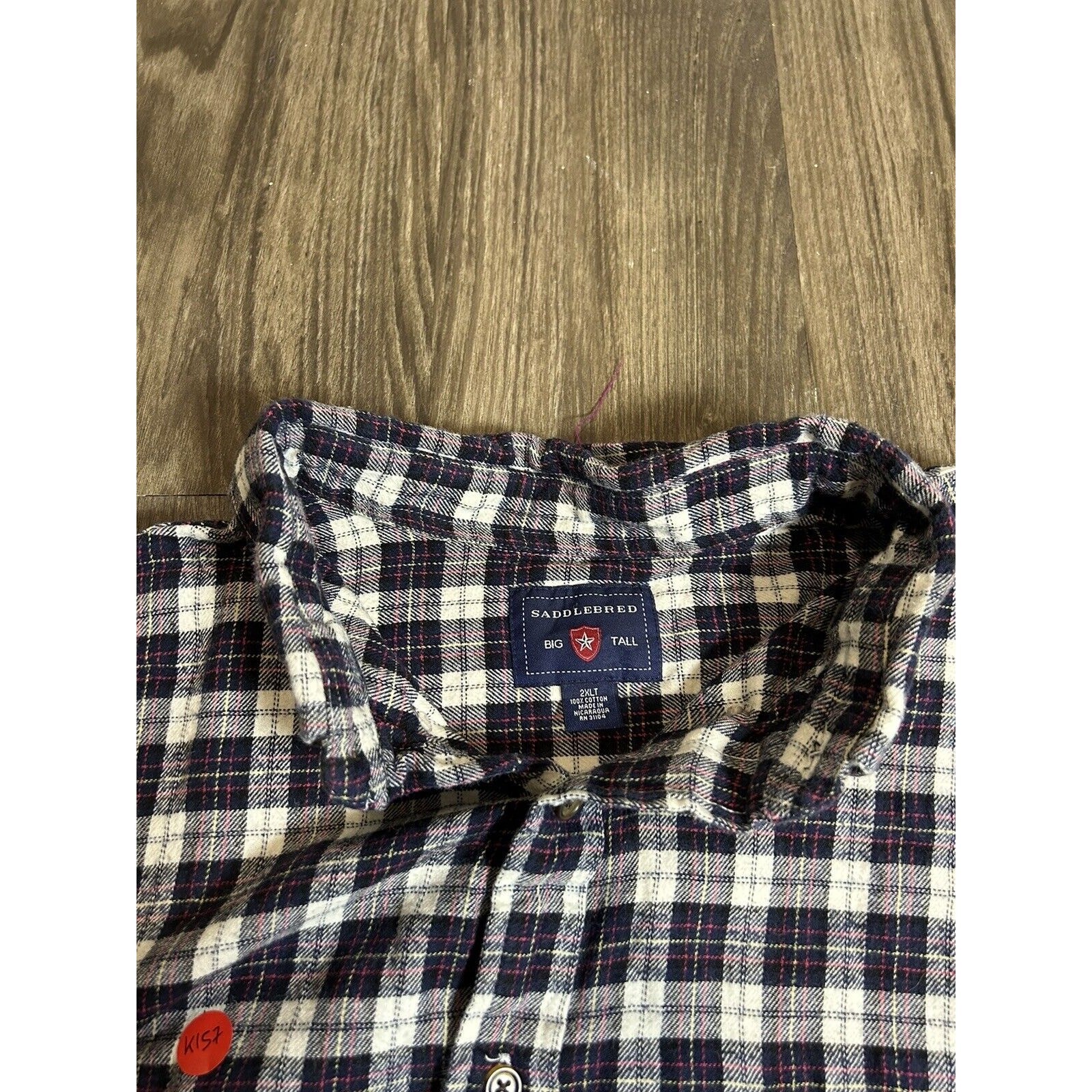 SADDLEBRED 2XLT Cotton Poly Blue Red White Green Plaid Long Sleeve Button Up