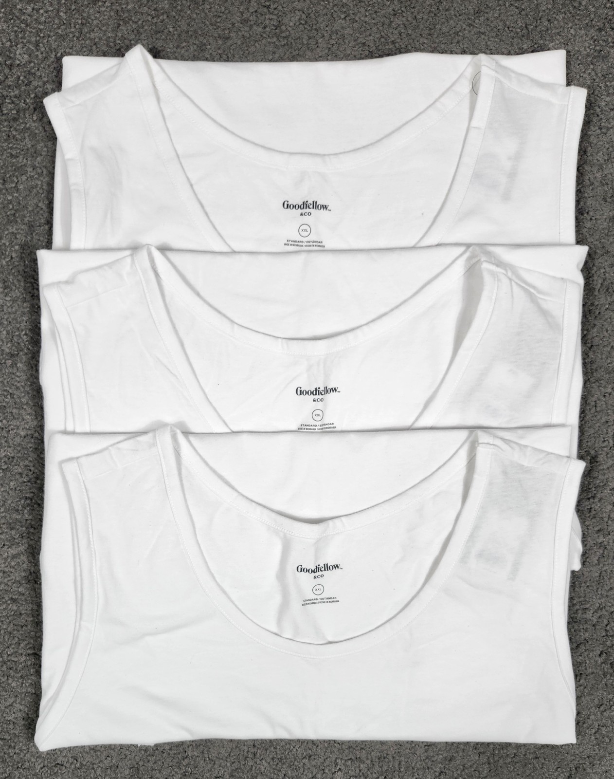 Men’s Sleeveless Tanks T Shirts XXL White 3 PACK Goodfellow Round Neck Stretch