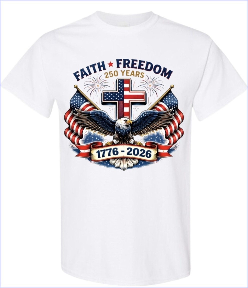 250 Years of Freedom T-shirt Men’s or Youth Small to 5X-Large White Style 2