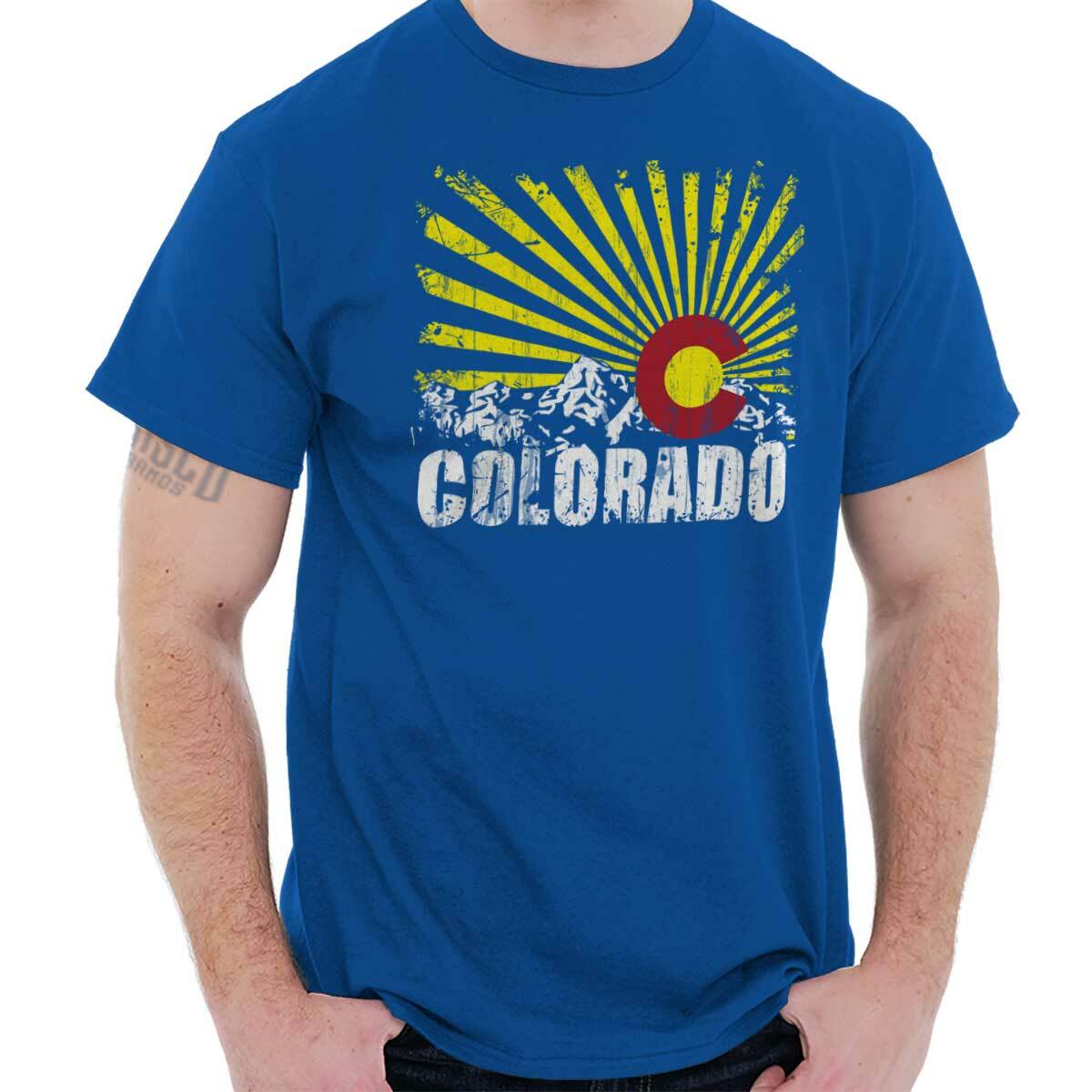 Colorado Flag Rocky Mountains Vacation Gift Adult Short Sleeve Crewneck Tee