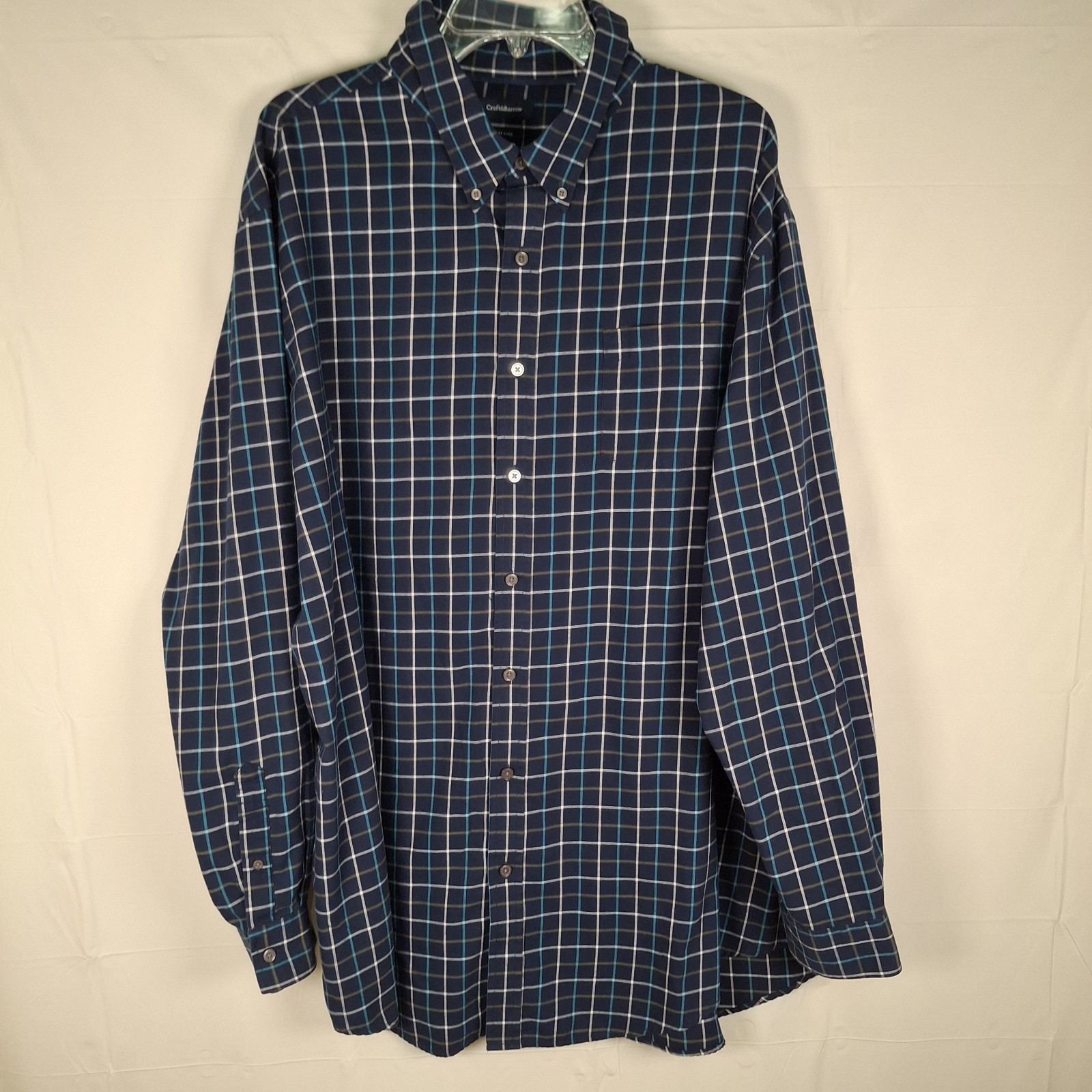 Croft & Barrow Men’s 3XLT Tall Shirt Blue Check Windowpane Easy Care Casual