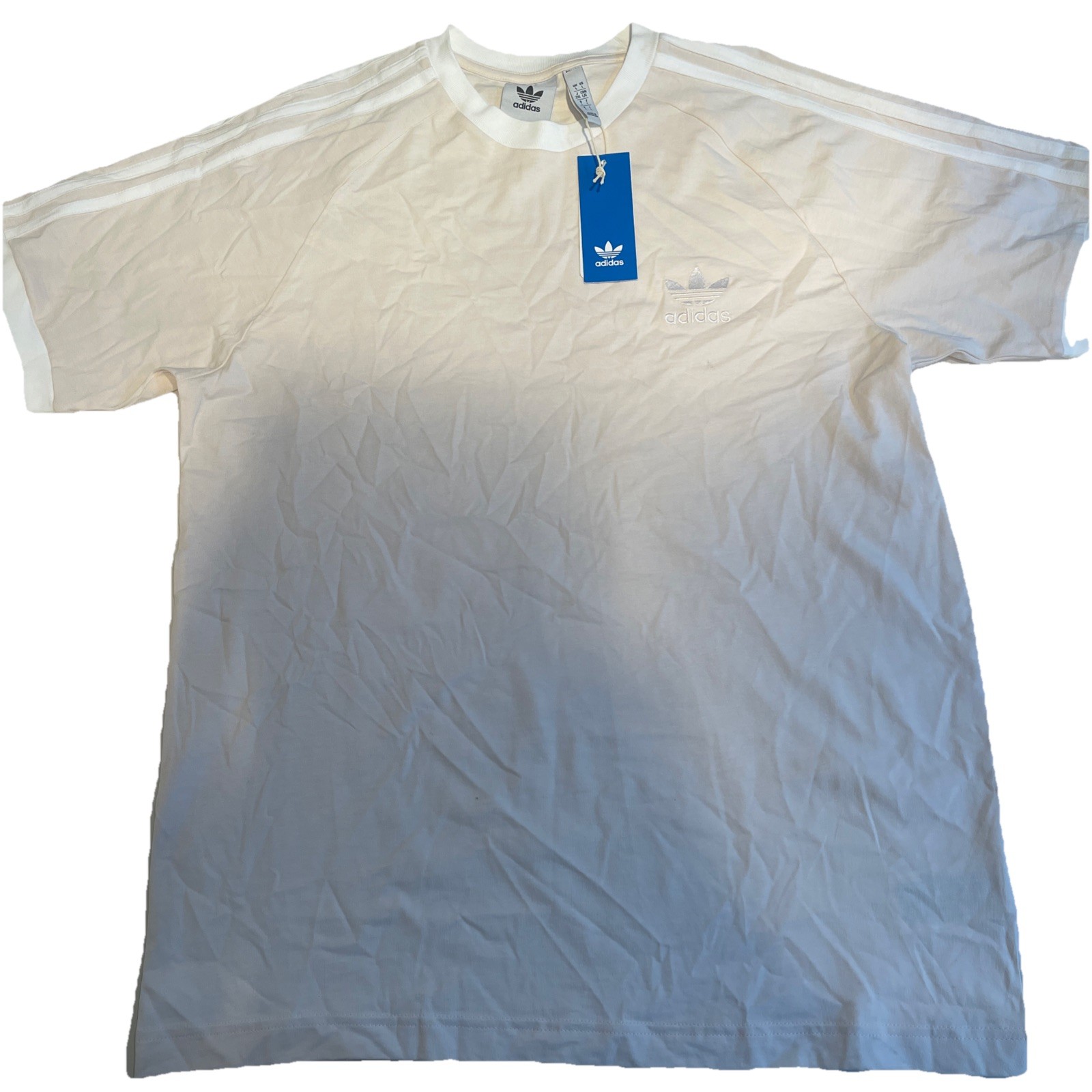 NEW MENS L ADIDAS WONDER WHITE ORIGINALS 3-STRIPES CALIFORNIA TEE SHIRT