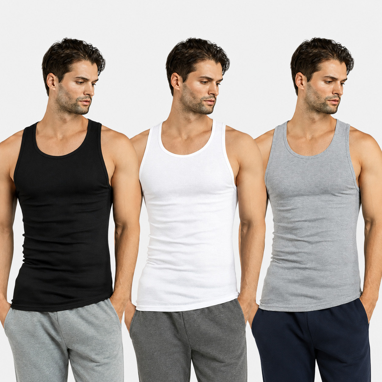 3 6 12 Pack Men Tank Top 100% Cotton A-Shirt Wife Beater Ribbed Undershirt S-3XL