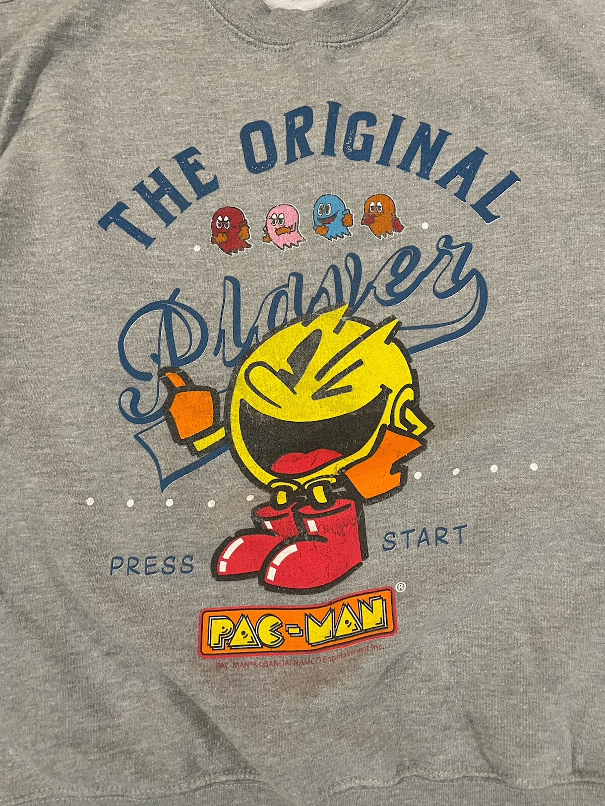 Brisco Brands PACMAN Original Player Sweater Gray Size Medium VGC Arcade Games