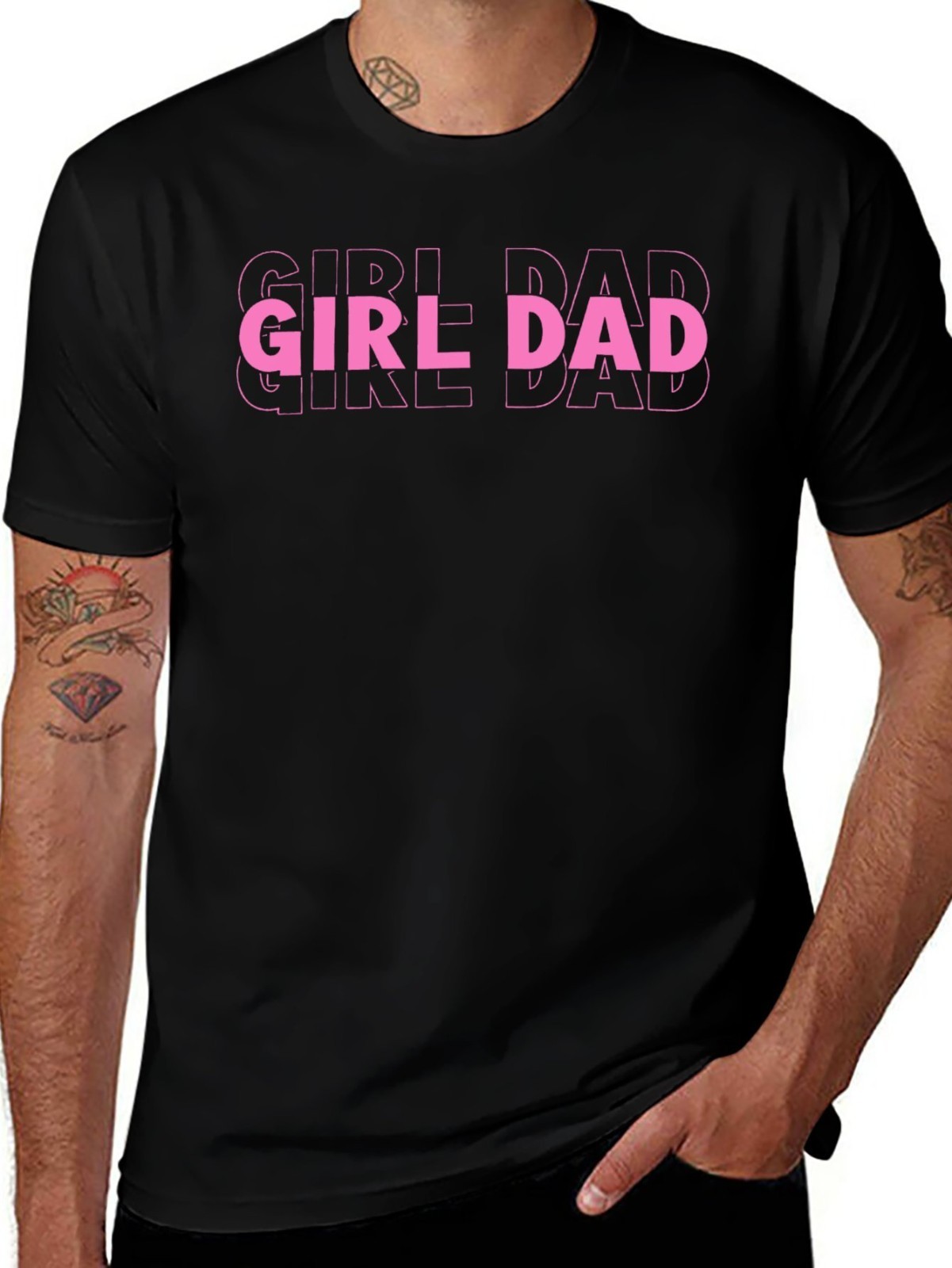Girl Dad T-Shirt Mens Black Short Sleeve Pink Text Graphic Tee Father’s Gift