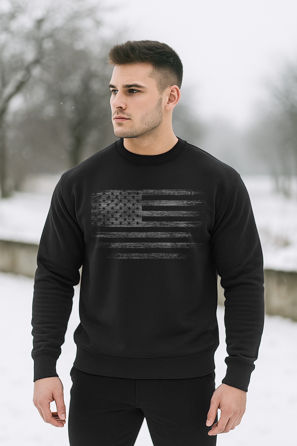 Distressed American Flag Sweatshirt | Patriotic USA Crewneck | Unisex Fleece