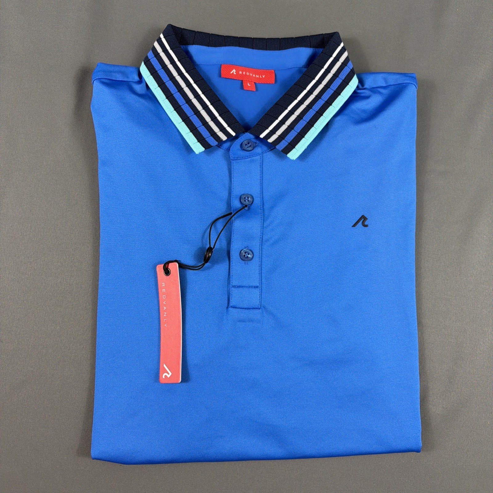 Redvanly Golf Shirt Polo Sleeve Logo Large Marine Polyester Spandex MSRP $110
