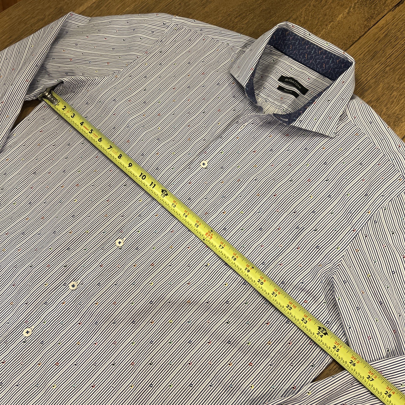 Bugatchi Men’s XXL Button Down Navy Geo Print Long Sleeve Classic Fit Shirt Blue