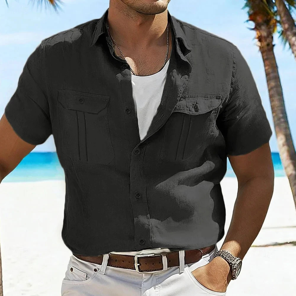 Men Cotton Linen Shirt Summer Casual Button Up Top Tee Gift Sports Beach Gym