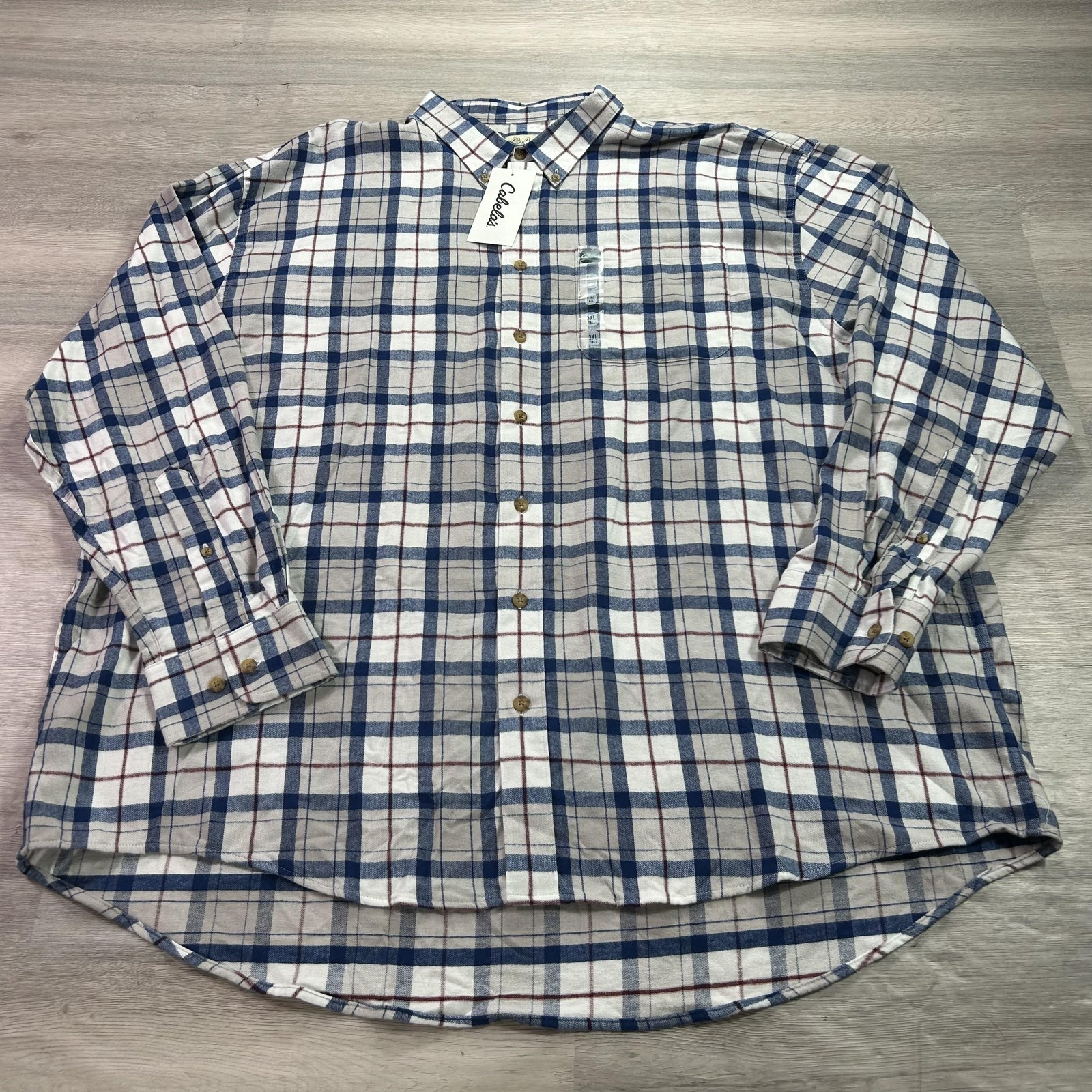 NEW Cabela’s Shirt Mens 3XLT Tall Blue Plaid Flannel Button Up Long Sleeve