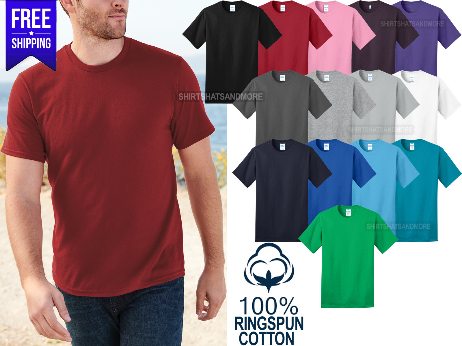 Mens Super Soft 100% Ring Spun Cotton T-Shirt 1″Extra Body Length Tee S-4XL NEW!