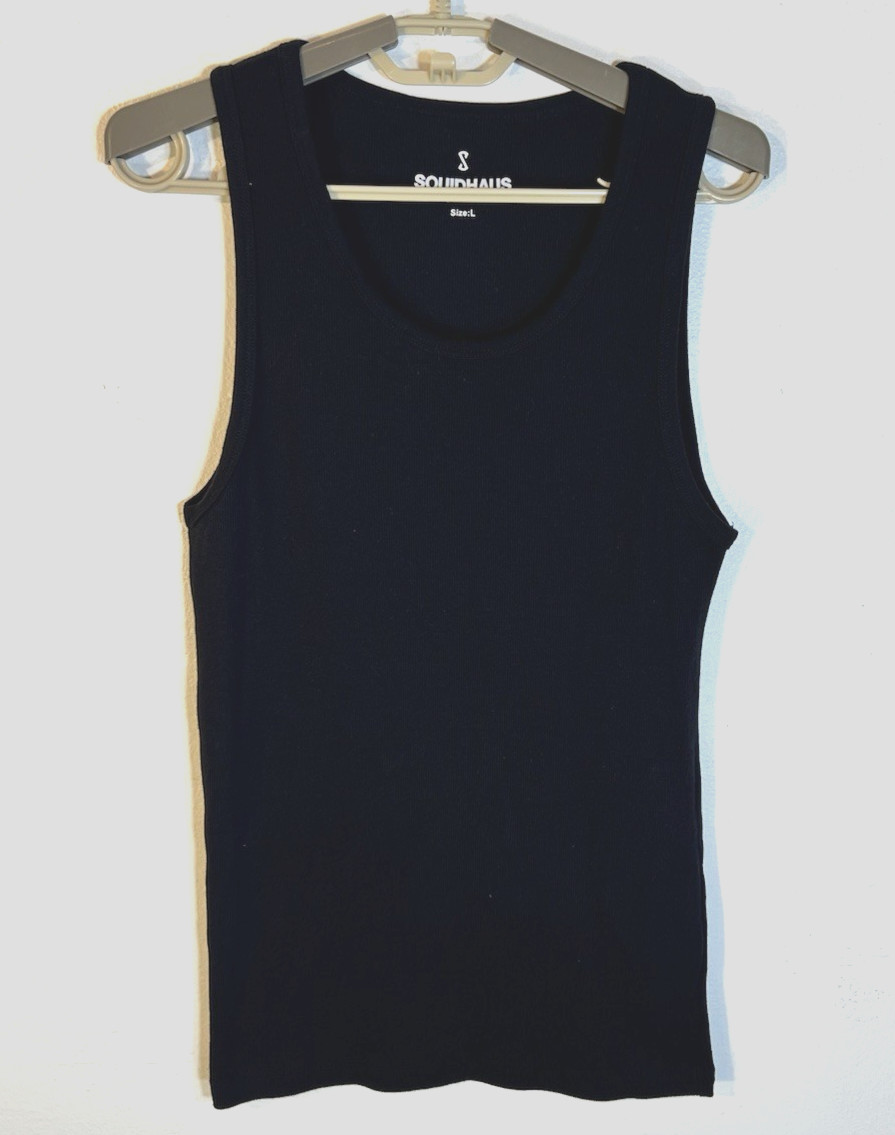 SQUIDHAUS Men’s Large Black Stretch Cotton Ribbed Scoop Neck Tank Top