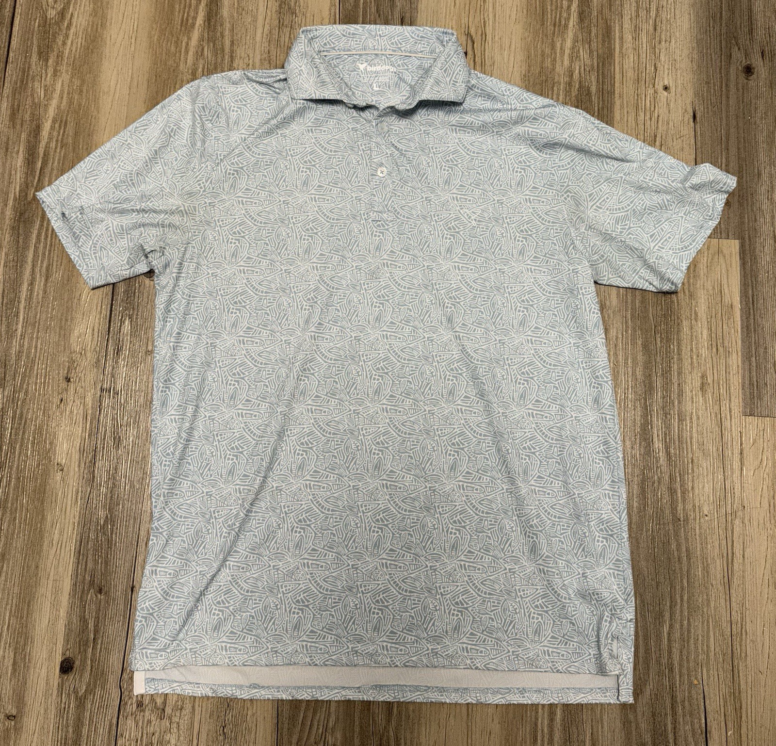 Birddogs Men’s Polo Shirt Size Large Light Blue Tribal Polynesian Print