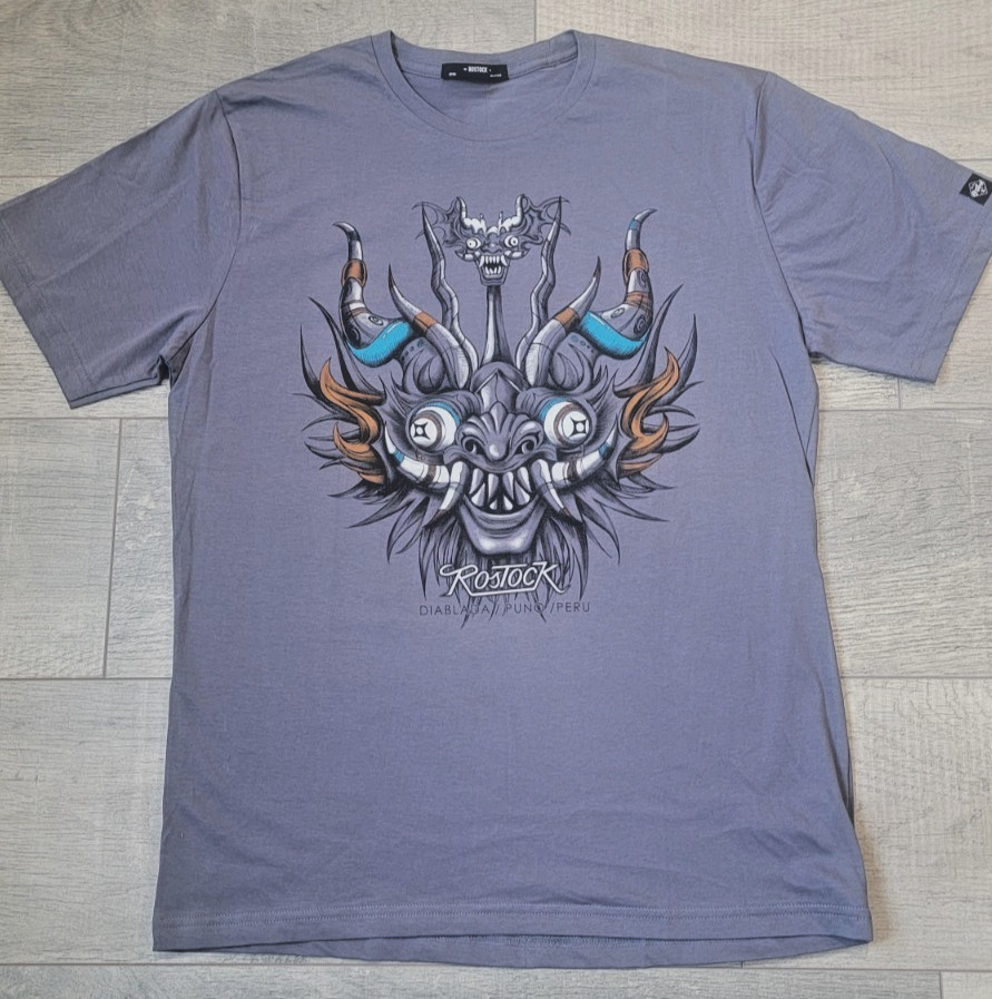 Peruvian Design T Shirt Unisex Size L *** Diablada Dance Mask – Peruvian Cotton