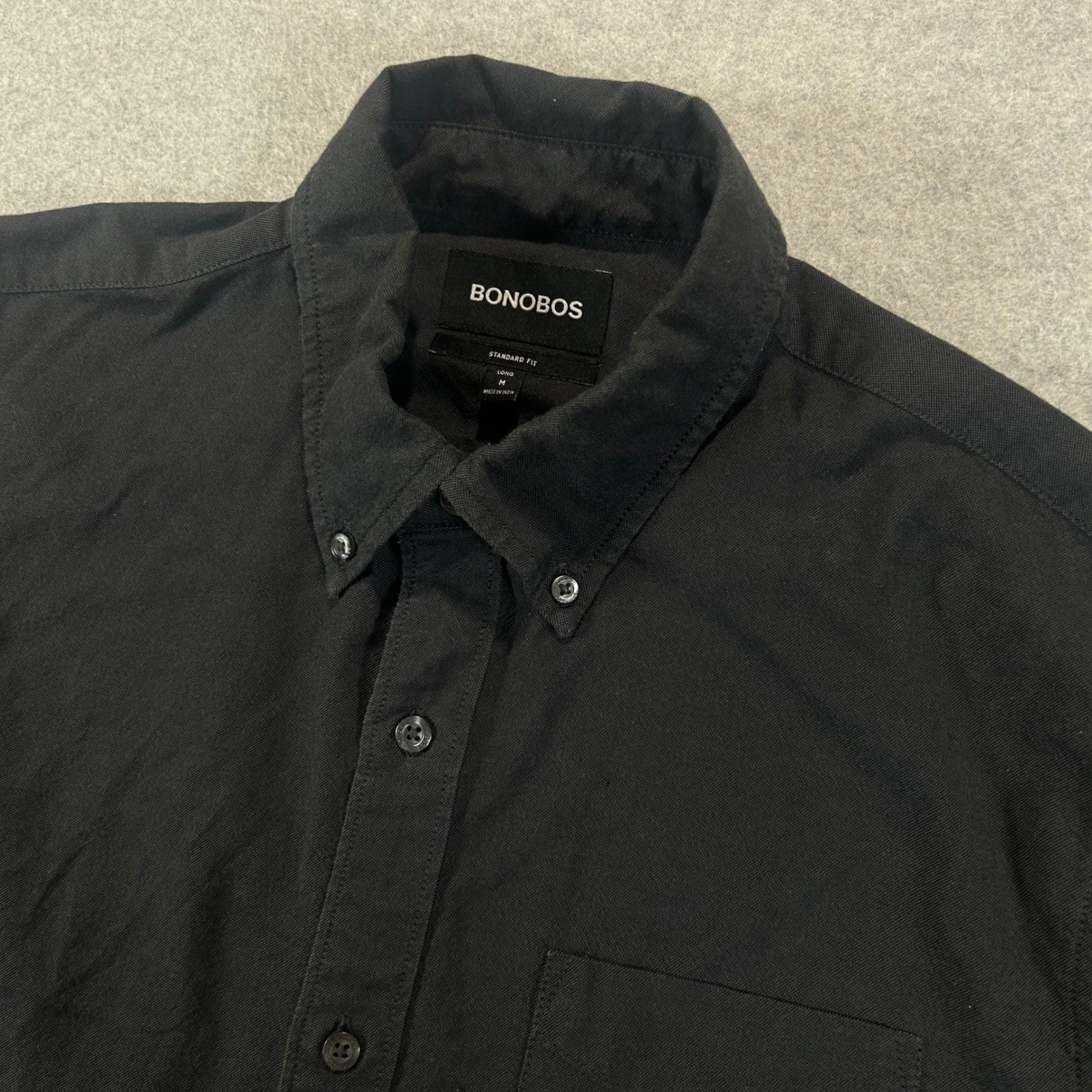 Bonobos Mens Button Down Shirt M Black Standard Fit Long Sleeve Cotton Pocket