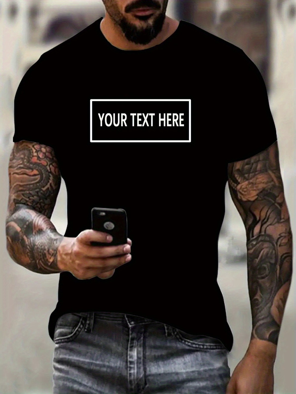 Customizable Mens Short Sleeve Round Neck T-Shirt Summer Casual Sportswear Gift❀