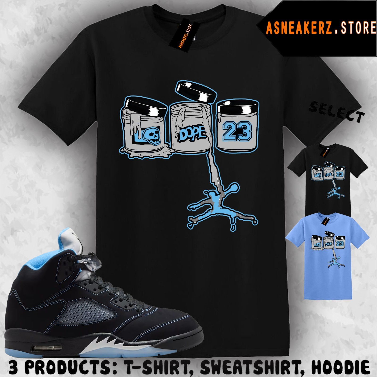 Tee Shirt Matching AJ 5 Black UNC Blue 2026 To Match Sneaker Paint MJ 23 T-Shirt