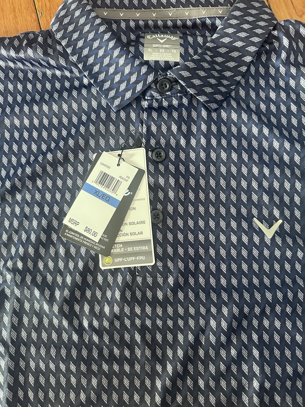 Callaway Opti-Dri Golf Polo Shirt Men’s XL Blue Geometric UPF 50 NWT Peacoat