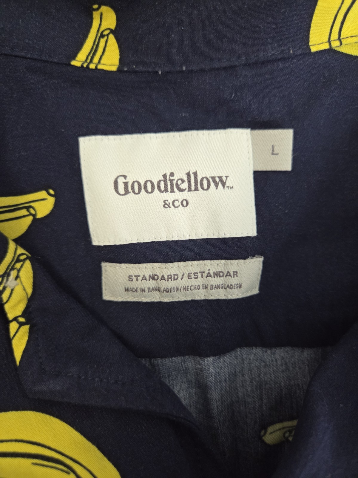 Goodfellow Co. Standard Fit Blue Button Short Sleeve Shirt Banana Large