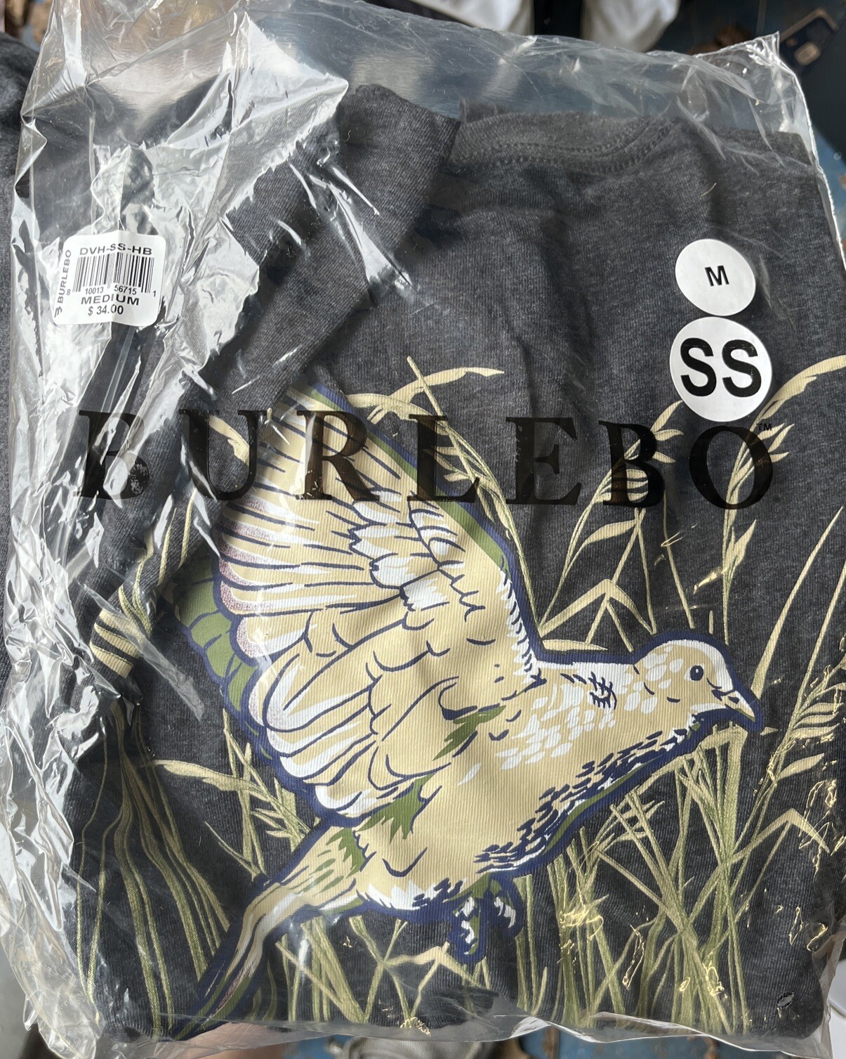 Burlebo Outdoors Men T Shirt Grey M Dove Hunt Short Sleeve Pocket Heather Gray