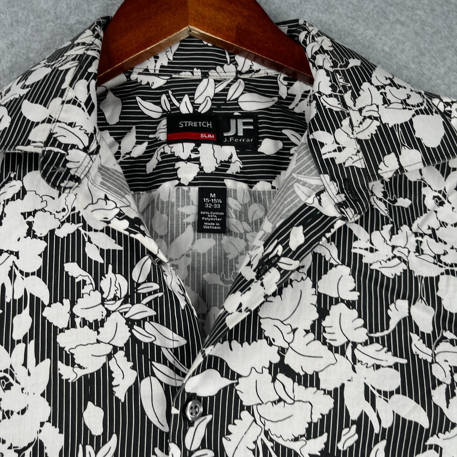 Black & White Floral Print Long Sleeve Casual Shirt J.Ferrar Stretch Mens Medium