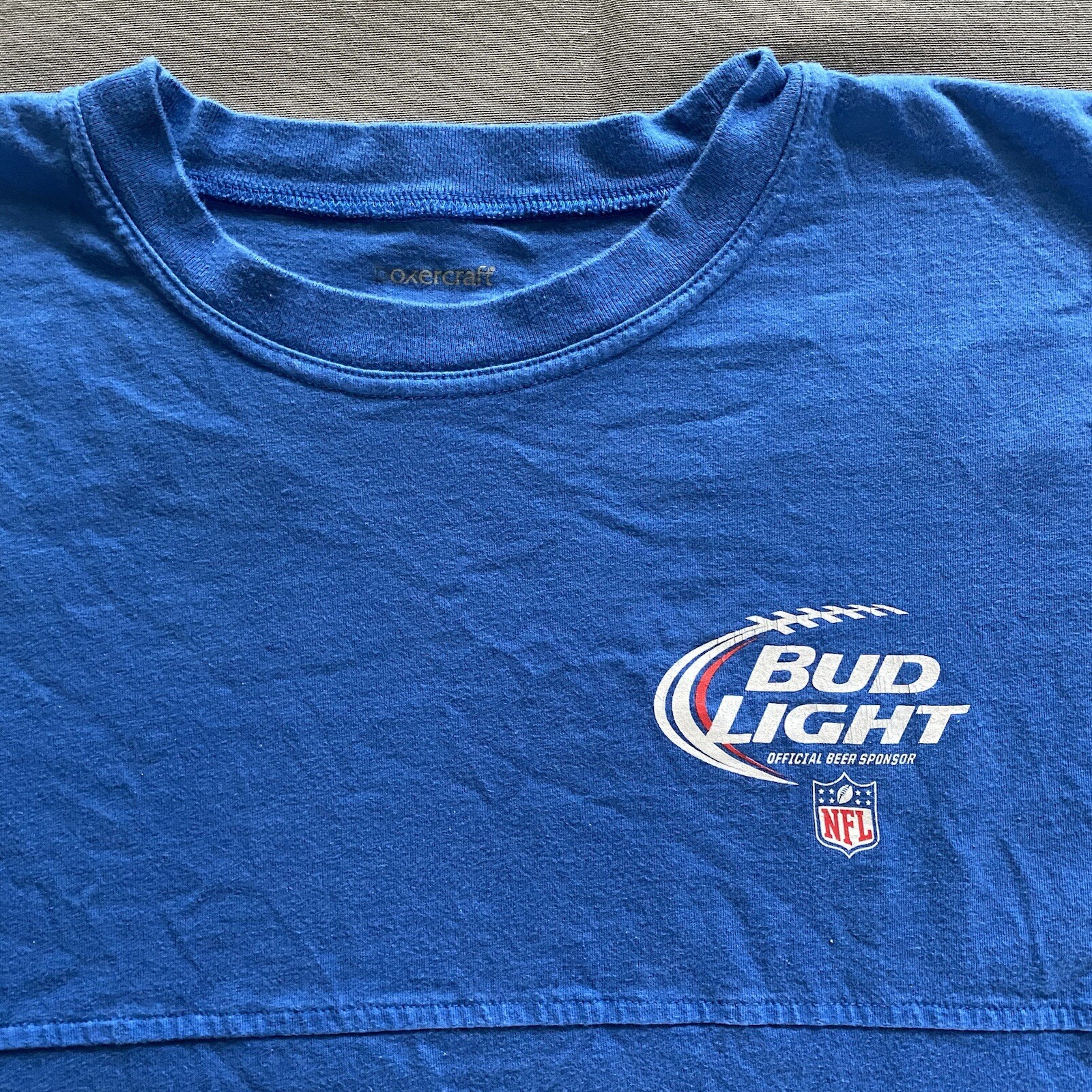Boxercraft Bud Light NFL Long Sleeve Shirt Mens Small Blue Beer Promo Sponsor