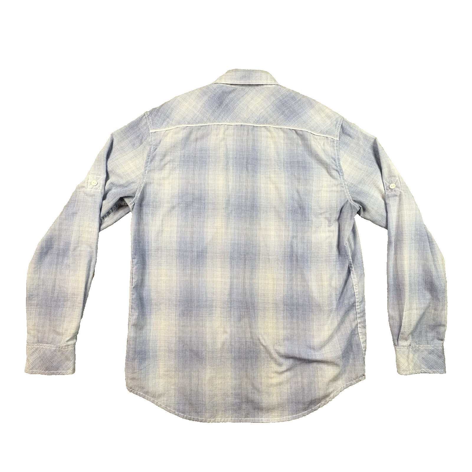 Helix Men’s M Light Blue Gingham LS Button Up Roll Tab Shirt SEE DESCRIPTION