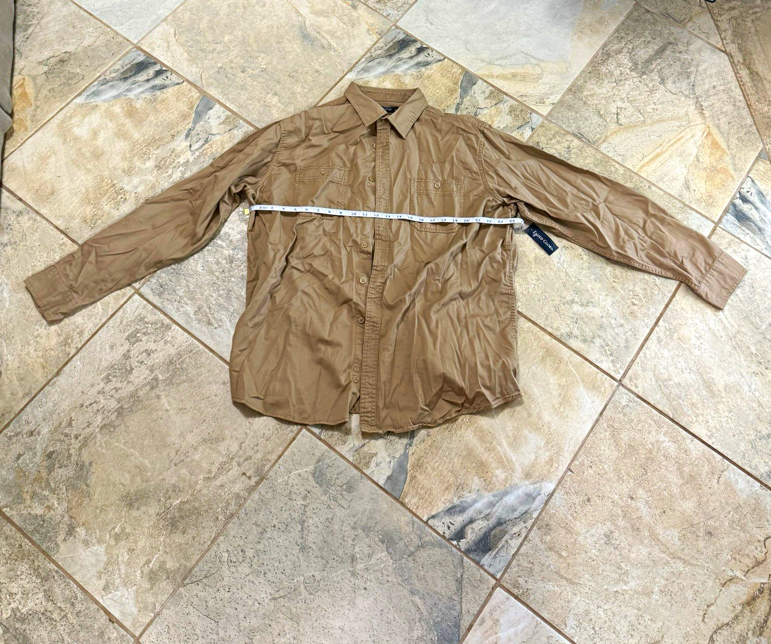 Faded Glory Men’s XL Cotton Twill Solid LS Button-Up Shirt Tan Point Collar