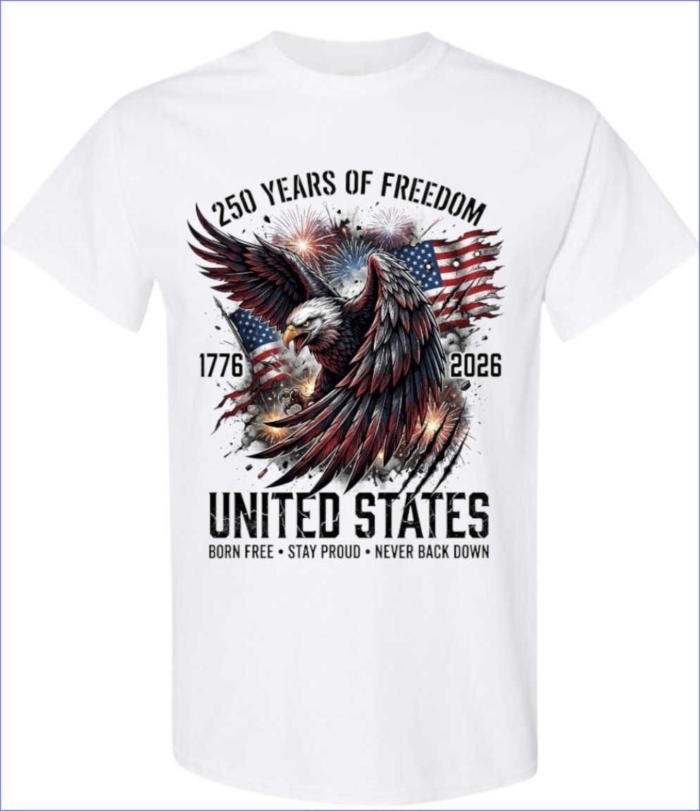 250 Years of Freedom T-shirt Men’s or Youth Small to 5X-Large White