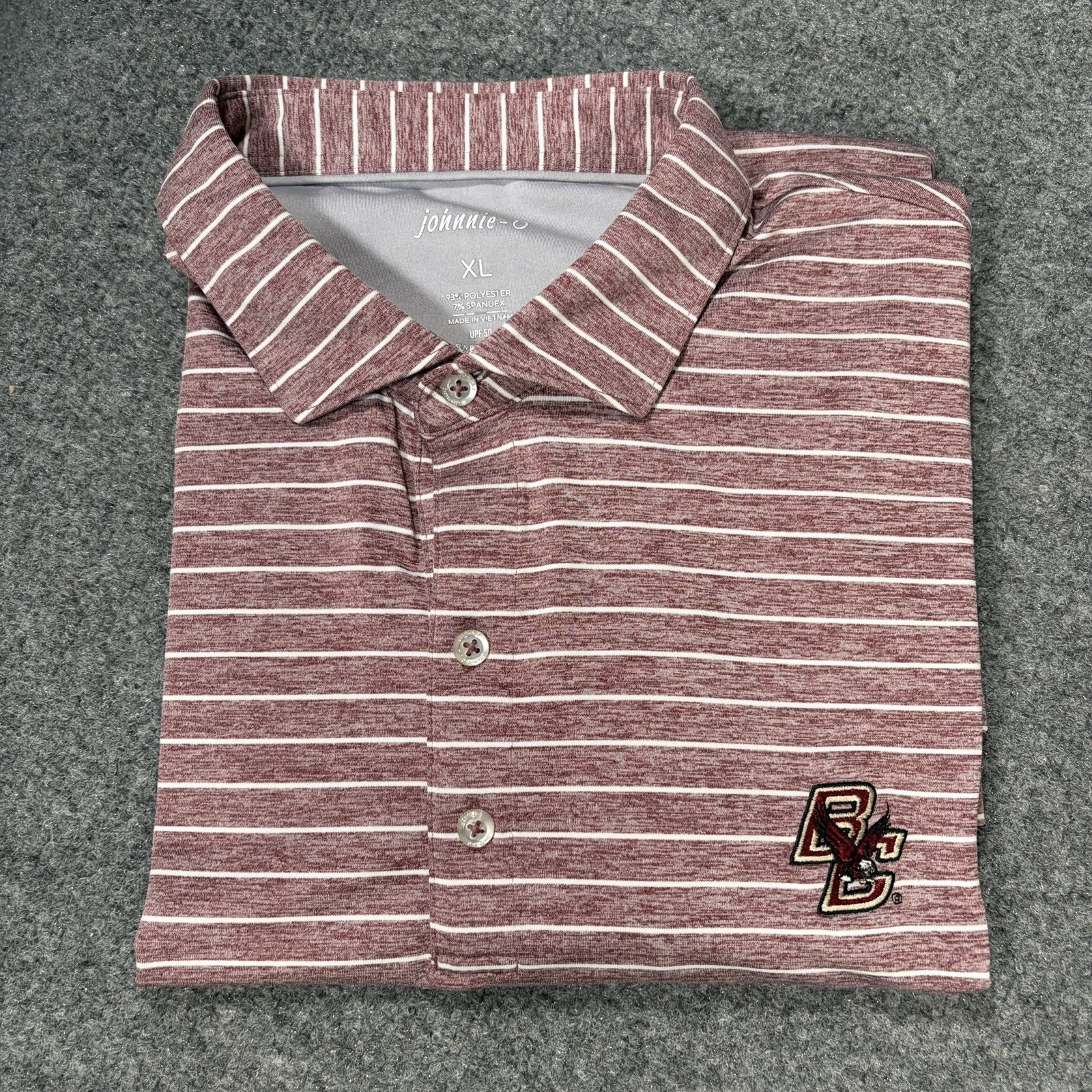 Johnnie O Boston College Polo Shirt Mens XL Red Striped Performance Stretch UPF