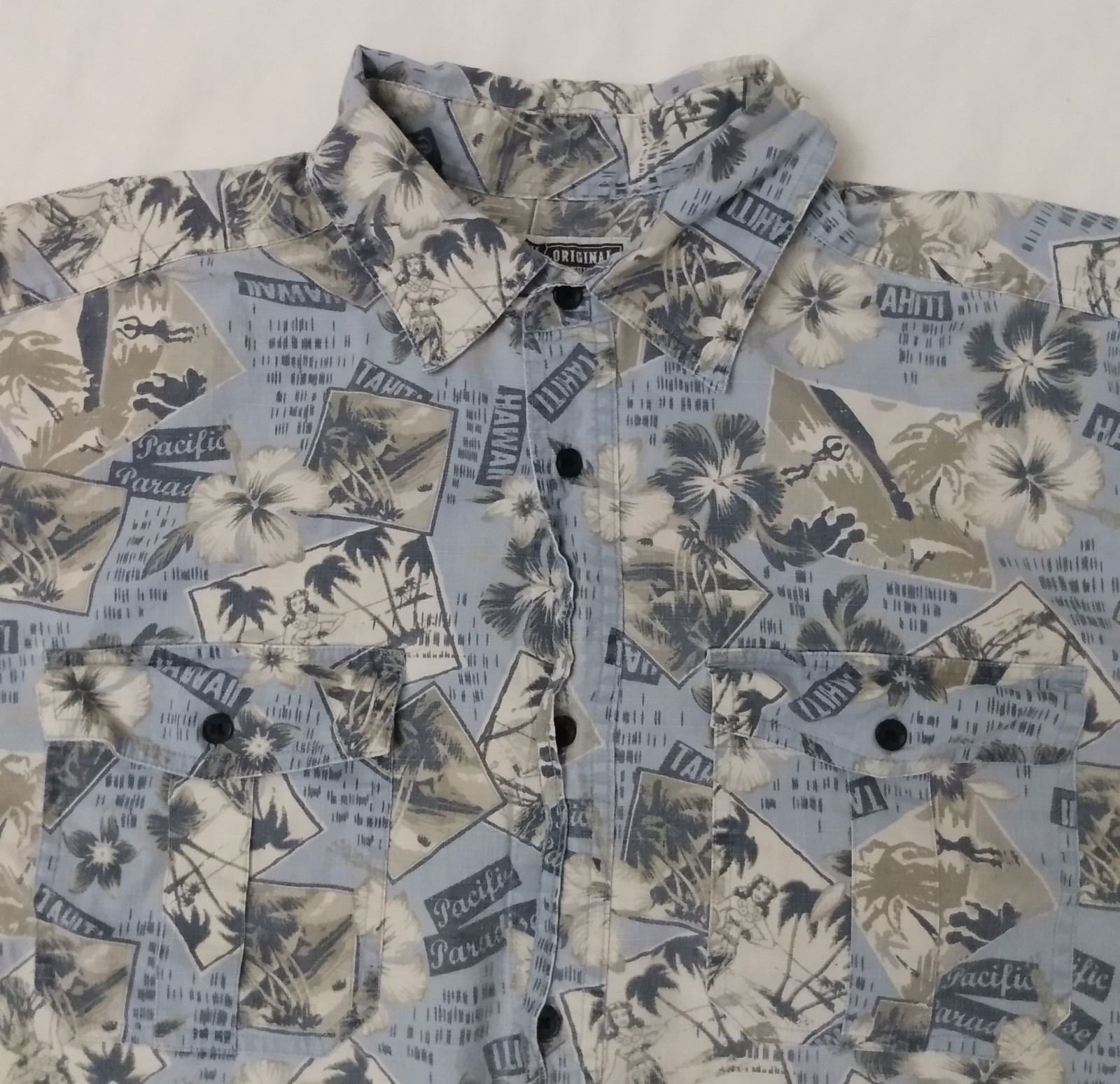 MENS ROUTE 66 TROPICAL COTTON SHIRT HAWAII SIZE LARGE BLUE length 30 in