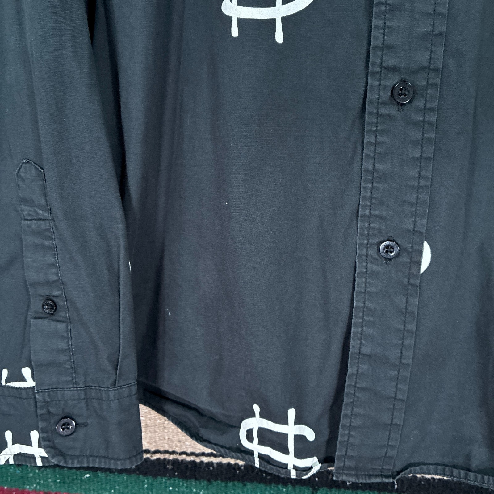Vintage Stüssy Dollar Sign Print Black Button Shirt – Men’s Large – Cotton