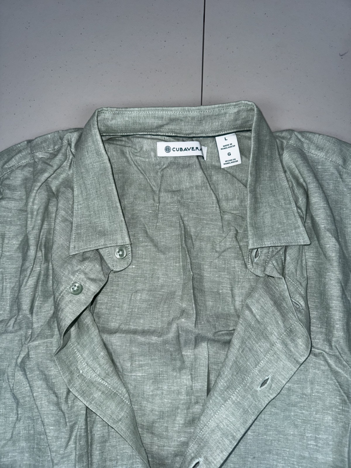 Cubavera Men’s Button Front Shirt Solid Green Linen Short Sleeve NWT Pick Size